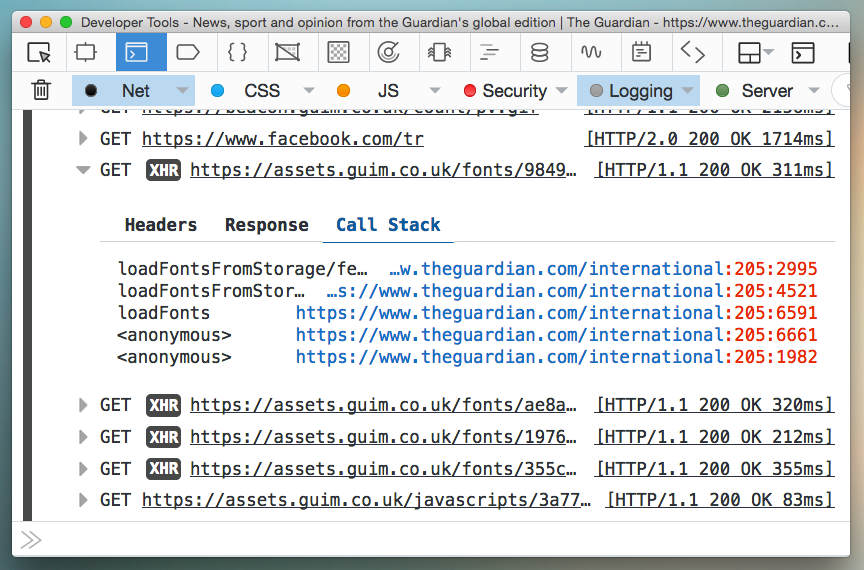 Traza de red en la consola de Firefox