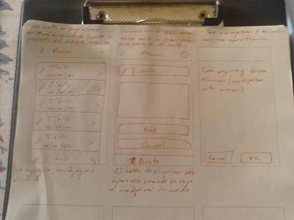 Prototipos de pantalla de la aplicación memo
